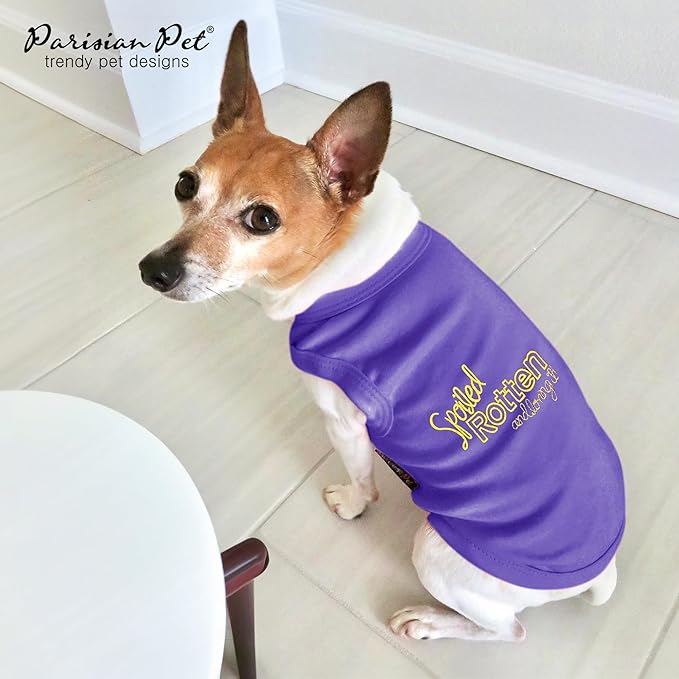 Parisian Pet Dog T-Shirt - Embroidered Spoiled Rotten Dog Clothes - 100% Cotton, Sleeveless Pet Vest - Machine Washable Shirts for Small Dogs S