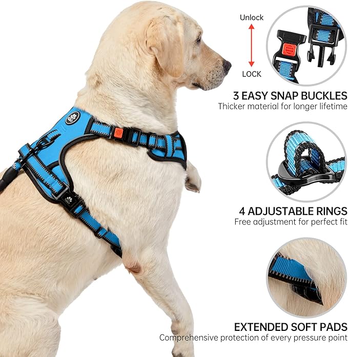 NESTROAD No Pull Dog Harness,Adjustable Oxford Dog Vest Harness with Leash,Reflective No-Choke Pet Harness with Easy Control Soft Handle for Large Dogs(X-Large,Blue)