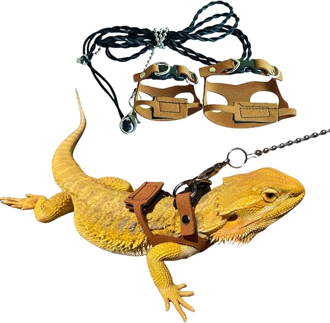 Bearded Dragon Harness and Leash Adjustable(M,L,XL) - Soft Leather Reptile Lizard Leash Accessories for Bearded Dragon, Lizard and Other Small Pets (2PC（M/L）)