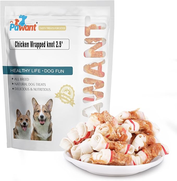 Dog Treats Chicken Wrapped Rawhide Bones for Small Dog Treats Puppy Chews Snacks Promotes Healthy Chewing Chicken Wrapped Knot 2.5" 1lb