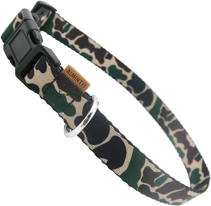 Dog Collar, Cute Camouflage Pattern, Soft and Adjustable Collar with Quick Release Buckle (S (Neck 11-18", Width 5/8"), Camouflage Green)