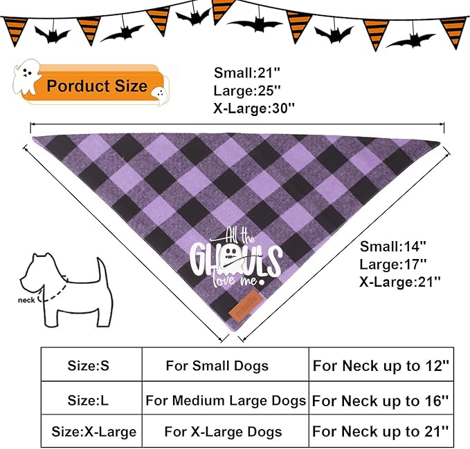 PTDECOR Dog Halloween Bandanas, Classic Orange Purple Plaid Pet Bandana, Multi Size, Triangle Halloween Bandanas for Small Dogs Pets (Small)