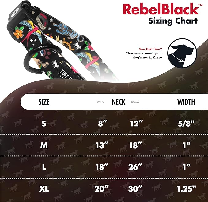 Tuff Pupper Premium Adjustable Dog Collar for Extra Large Boy Dogs, Stylish Pattern Collars Designed in USA, Quick Release Buckle, RebelBlack Print for Male Dogs, XL (1.25 Inch Wide x 20-30 Inch Neck)