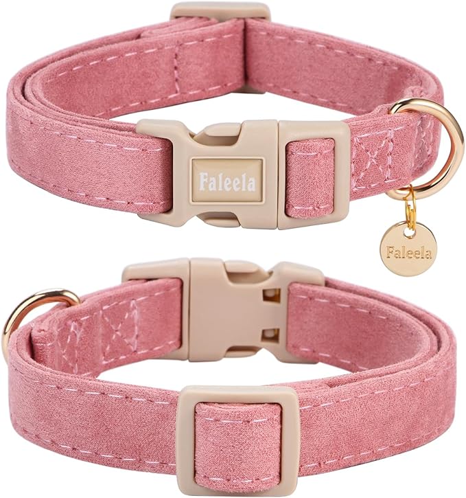 Faleela Dog Collar - Cute & Comfy Cotton Pet Collar, Adjustable Lightweight Design with Quick-Release Buckle, for Small, Medium & Large Dogs - Multiple Styles Available (Small, Antique Pink)