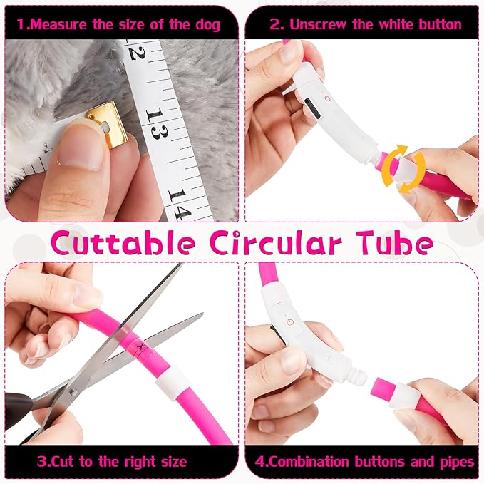 Weewooday 3 Pcs Dog Collar LED USB Rechargeable Lights Dog Necklace Collars Doggy Lights for Night Walking Adjustable Safety Lamp Pet Collars for Large Medium Small Puppy Pet(Rose Red,Classic Style)