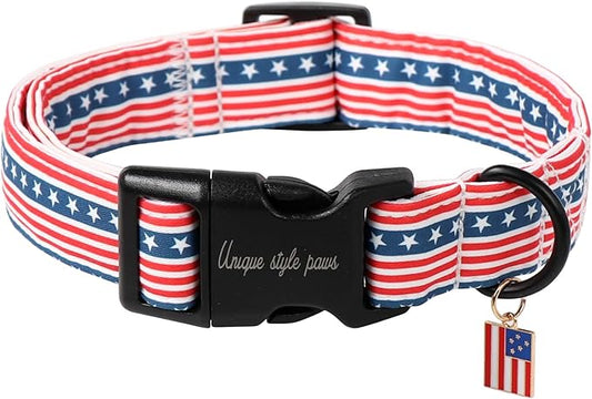 Unique style paws Dog Collar Plastic Buckle with Pendant Red Striped Star Puppy Collars for Small Medium Large Boys Girls Dogs