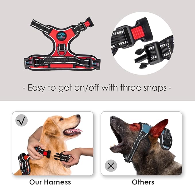 PHOEPET No Pull Dog Harnesses for Small Dogs Reflective Adjustable Front Clip Vest with Handle 2 Metal Rings 3 Buckles [Easy to Put on & Take Off](S, Red)