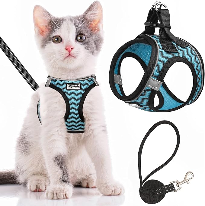 Cat Harness and Leash Escape Proof,Adjustable Soft Mesh Kitten Vest Harness for Walking Reflective Pet Harness for Cat Small Dogs Puppy