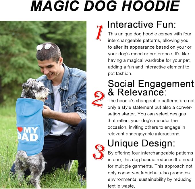 GreenJoy Magic Dog Sweater with 4 Interchangeable Patterns - Dog Hoodie Cold Weather Dog Coat Hooded Sweatshirt for Puppies,Cats, Small Medium Large Dogs (Blue (Letter Print A), X-Large)