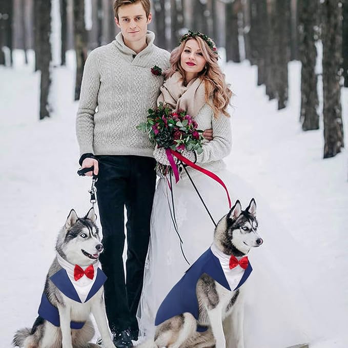 Kuoser Dog Tuxedo Dog Suit and Bandana Set, Dogs Tuxedo Wedding Party Suit, Doggy Prince Bow Tie Shirt Formal Pet Wedding Attire for Large Medium and Small Dogs Golden Retriever Samo Bulldogs