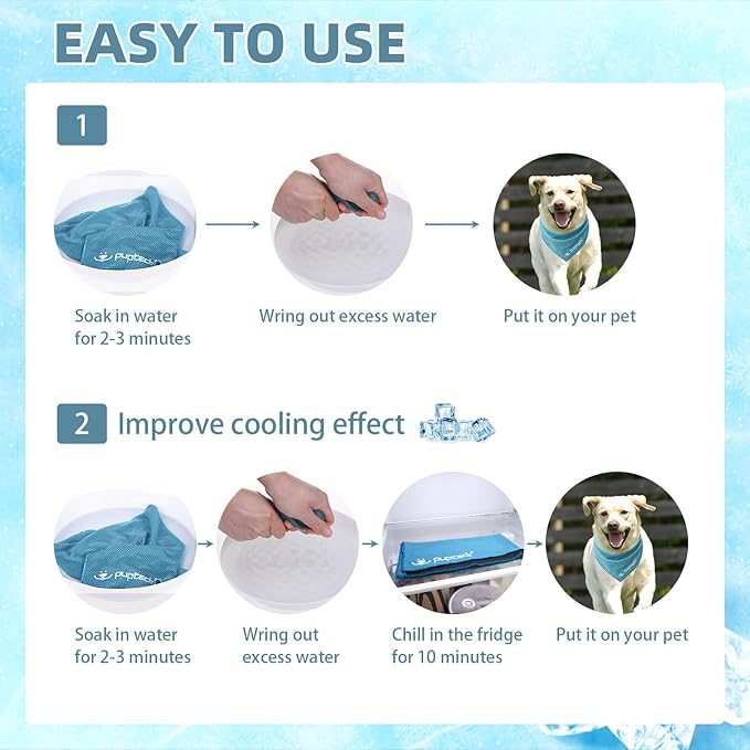 PUPTECK Dog Cooling Bandana for Hot Summer, 4 Pack Spring Cat Pet Scarf Instant Cooling Towels, Ice Neck Cooler Wraps for Small Medium Large Dogs
