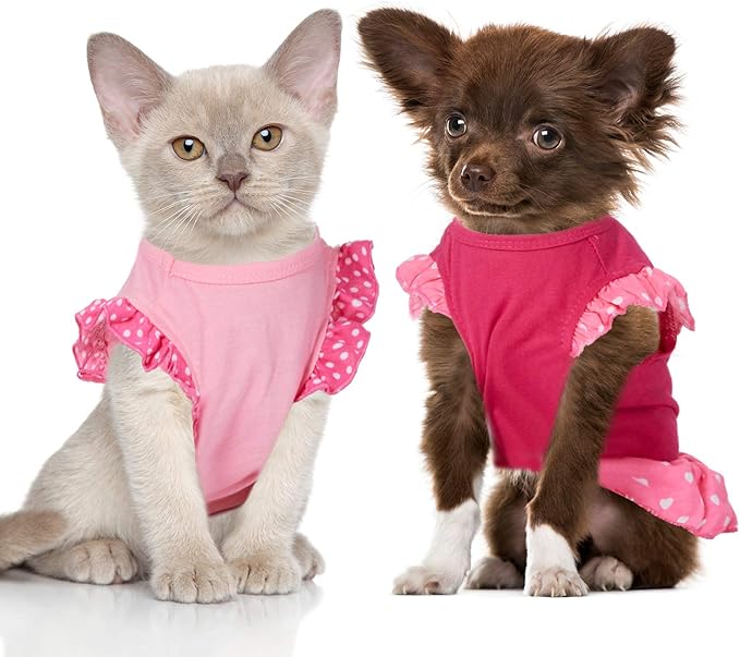 Weewooday 4 Pieces Pet Dress Shirt Cute Pink Dog Sundress Printed Dog Princess Dress Puppy Summer Apparel Clothes Pet Skirt Shirt with Ruffles Cloth for Small Dogs Cats Puppy(XS)