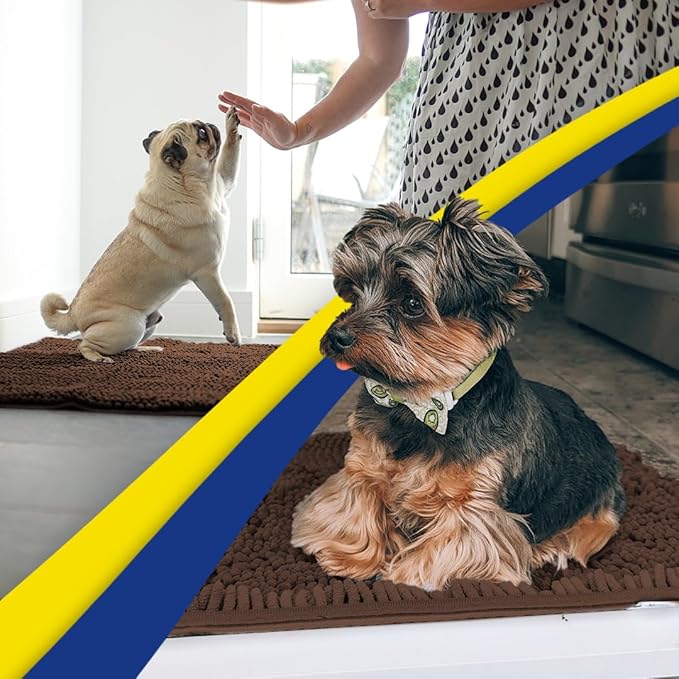 Muddy Mat® Shown on TV – Super Absorbent Microfiber Dog Door Mat for Muddy Paws, Non-Slip Washable Pet Rug, Quick Dry Chenille Entryway Carpet, Machine Washable Indoor Outdoor mat, Brown 72"x48"