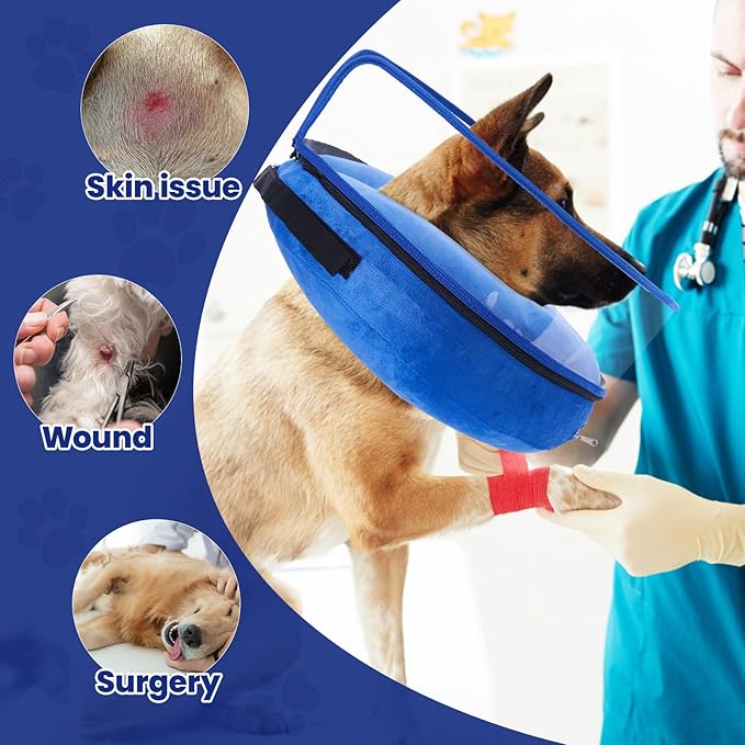 BARKLESS Dog Cone, Inflatable Dog Cone After Surgery for Large Breeds, Soft Surgery Collar with Enhanced Anti-Licking Guard Shield for Pets, Protective Donut Collar