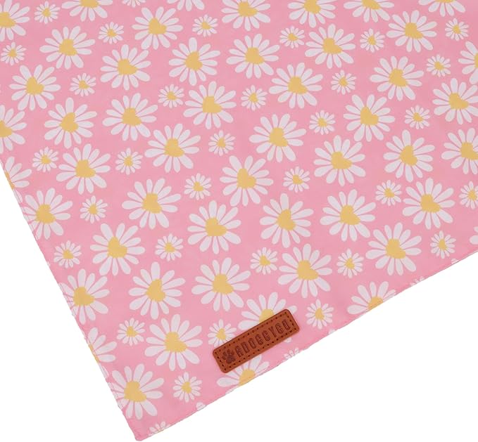 ADOGGYGO Floral Dog Bandana 2 Pack, Reversible Pink Daisy Puppy Scarf Bib, Adjustable Fit Cute Flower Bandanas for Small Dogs Pets (Small)