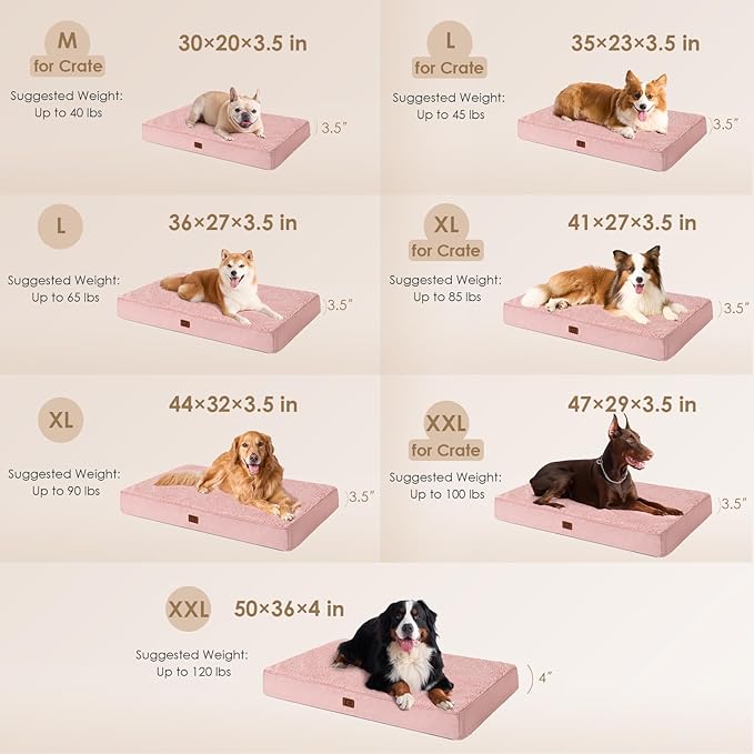 EHEYCIGA Orthopedic Dog Beds for Large Dogs with Removable Washable Cover for Crate, Pink, 35x23