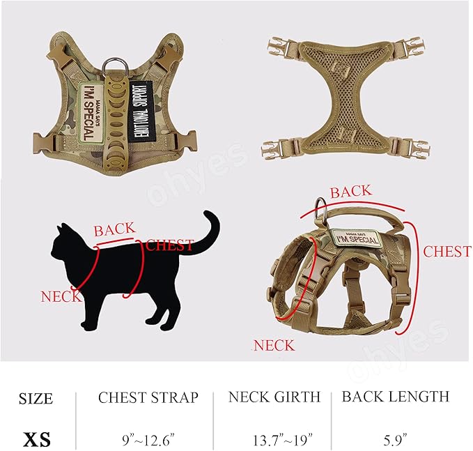 Tactical Cat Harness for Walking Escape Proof, Soft Mesh Adjustable Pet Vest Harness for Large Cat,Small Dog (L, Khaki)