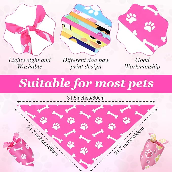 Abbylike 200 Pieces Paw Print Dog Bandanas Bulk Paw Bandanas for Dogs Pets Triangle Kerchief Bibs for Puppy Pet Cats Party Costume Accessories