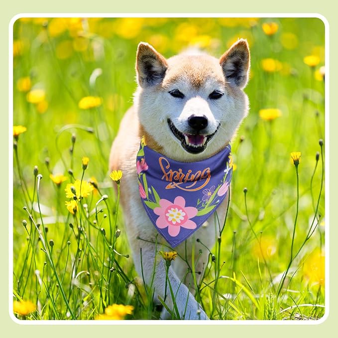 Chunful 50 Pcs Spring Dog Bandanas Bulk Flora Dog Bandanas Pet Triangle Scarf Bib Pet Costume Adjustable Cat Outfit Washable Bids Kerchief for Small Medium Puppy(Fresh Style)