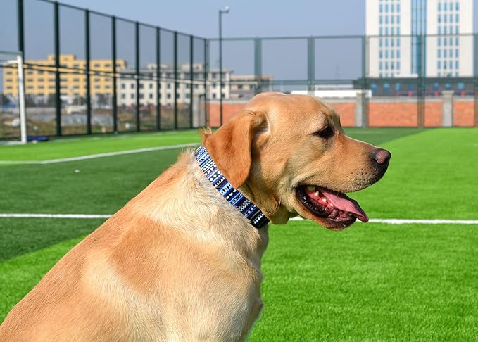 Dog Collar with Bohemia Floral Tribal Geometric Patterns - Soft Ethnic Style Collar Adjustable for Small Medium Large Dogs（Bohemian Blue,M）