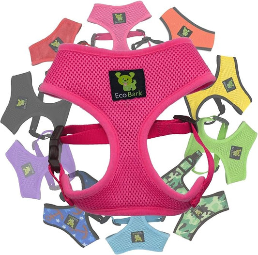 EcoBark Dog Harness - Eco-Friendly Max Comfort Harnesses - Luxurious Soft Mesh Halter - Over The Head Harness Vest- No Pull and No Choke for Small, Toy Breed, and Teacup Dogs (XS, Fuchsia Pink)