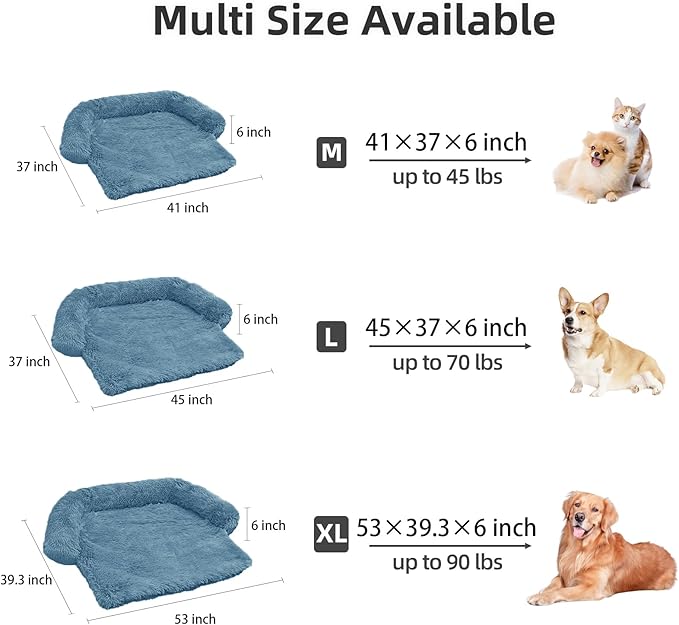 Calming Dog Bed Fluffy Plush Dog Mat for Furniture Protector with Removable Washable Cover for Large Medium Small Dogs and Cats (Extra Large (53x39.3x6), Navy)