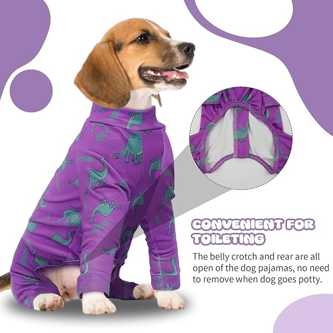 IDOMIK Dog Pajamas,Soft Dog Pjs Clothes with Zipper,Breathble Dog Shirts for Boys Girls,Dog Apparel Shirt Onesie,Dog Recovery Suit for Small Medium Large Dogs,Dog Anxiety Relief Onesies Purple,XS