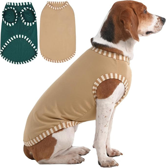 IECOii 2 Pack Dog T-Shirts,Stretchy & Comfortable Pet Summer Tank Top Clothes,Fade-Resistant, Easy to Put On – Machine Washable Tshirts for Medium Breeds Dogs,Khaki+Green,XLarge