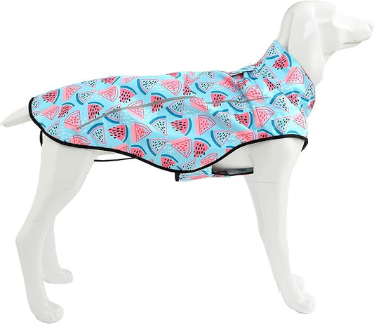 Mile High Life Dog Raincoat, Adjustable Waterproof Reflective Rain Jacket for Small Medium Large Dogs, Lightweight Breathable Pet Rain Coat with Leash Hole(Light Blue Watermelon,M Chest 26-32")