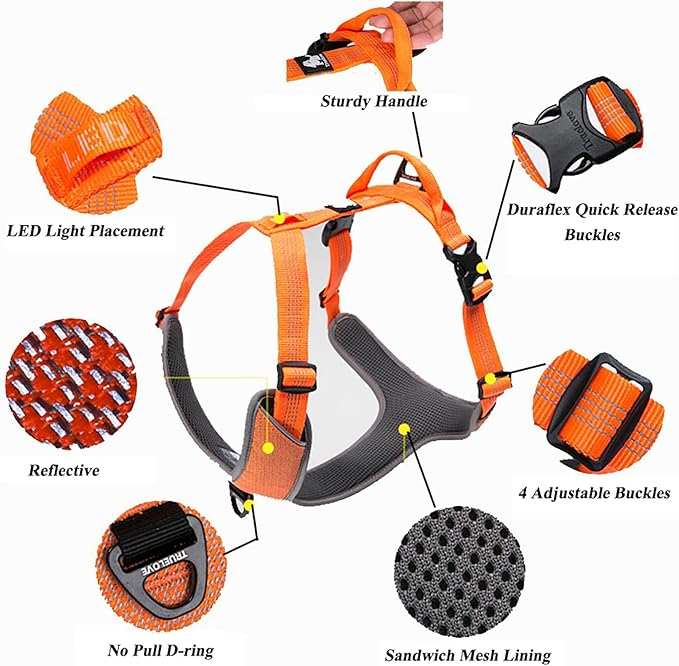 TRUE LOVE Dog Harness Outdoor Adventure II Reflective Vest with 2 Leash Attachments Matching Leash and Collar Available TLH6071 Gray