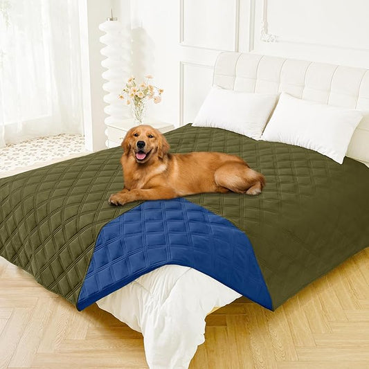Smiry Waterproof Dog Bed Cover Blanket 82x82, Soft Reversible Pet Blanket, Washable Leakproof Cats Dogs Couch Cover for Sofa, Couch, Furniture, Green/Navy