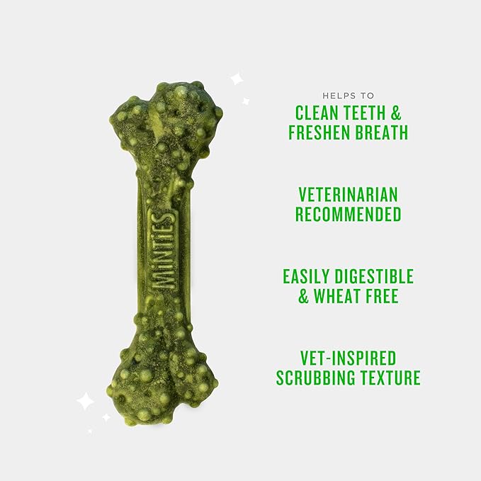 Minties Dental Chews for Dogs, 5 Count, Vet-Recommended Mint-Flavored Treats for Large Dogs Over 50 lbs, Dental Bones Clean Teeth, Fight Bad Breath, and Removes Plaque and Tartar