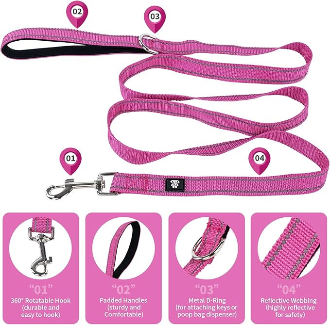 NESTROAD Reflective Dog Collar and Leash Set,Soft Neoprene Pet Collar with Quick Release Buckle,Adjustable Nylon Dog Collars for Small Medium Large Dogs(X-Small Collar + 5FT Leash,Fuchsia Pink)