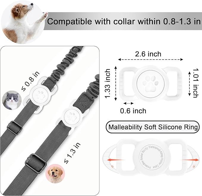 SANKALA Airtag Dog Collar Holder, [1 Pack] Waterproof Dog Airtag Holder, Silicone Full Body Covered Anti-Lost Protective Apple Air Tag Holder for Pet Collar - Fits All Width Collars, White