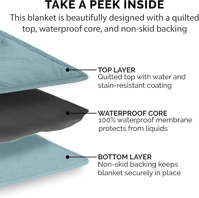 Furhaven Waterproof & Non-Slip Queen Size Mattress Cover Protector for Dogs & Cats, Washable, For Beds, Couches, & Car Seats - Quilted Twill Blanket Mattress Cover - Nile Blue, Large/Queen Size