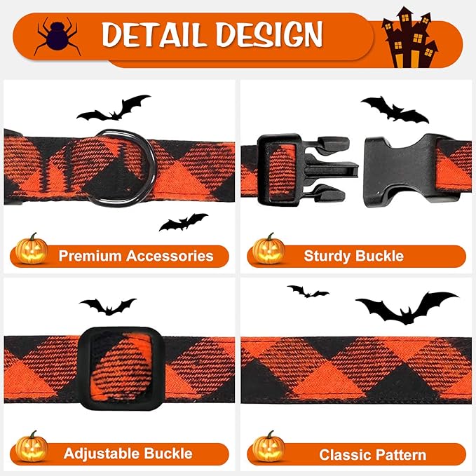 azuza Bowtie Dog Collar, Soft & Comfortable Fall Dog Collars with Bow, Plaid Adjustable Dog Collar for Medium Dogs