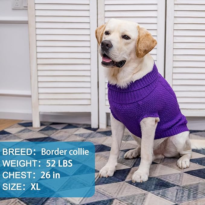 Mihachi Turtleneck Dog Sweater - Winter Coat Apparel Classic Cable Knit Clothes with Leash Hole for Cold Weather, Ideal Gift for Pet in New Year