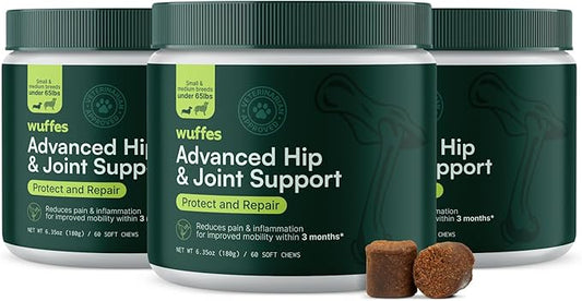 Wuffes Chewable Dog Hip & Joint Supplement - Glucosamine & Chondroitin Chews - Dog Joint Supplements & Vitamins - Extended Joint Care (Small&Medium Breeds (0-65 lbs), 180 Chews (Pack of 3))