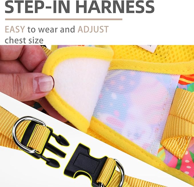 PUPTECK Dog Harness and Leash Set for Small Medium Dogs No Pull Step-in Soft Mesh Puppy Cat Vest Harnesses Reflective at Night, Easter Light Yellow, M