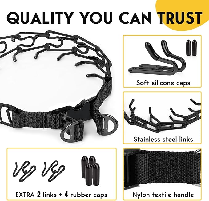 PetJett Prong Collar for Dogs - No Pull Choke Collar for Dogs, Pinch Collar for Dog Adjustable Dog Training Collar for Small Medium Large Breed - Safety Stainless Steel Metal Choker Chain Walking Tool