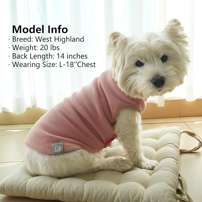 KYEESE 2Pack Dog Shirts Waffle for Small Dogs Stretchy T-Shirts Lightweight Tank Top Sleeveless Dog Vest Breathable, X-Large, Pink+Grey