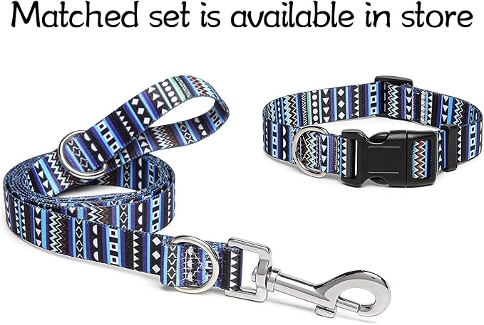 Adjustable Dog Collar with Patterns, Ultra Comfy Soft Nylon Breathable Pet Collar for Small Medium Large Dogs (S, Bohemian Blue)