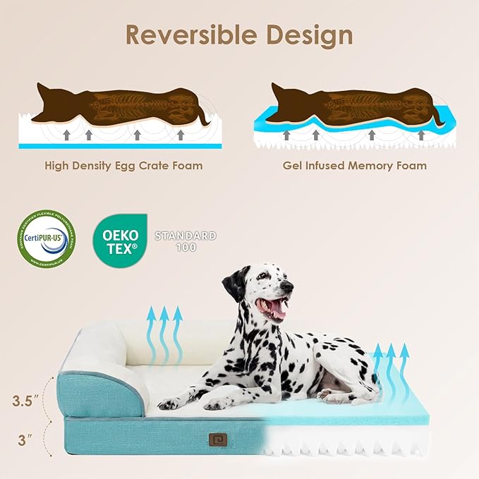 EHEYCIGA Orthopedic Dog Beds for Extra Large Dogs, Waterproof Memory Foam XXL Dog Bed with Sides, Non-Slip Bottom and Egg-Crate Foam Big Pet Couch Bed with Washable Removable Cover, Turquoise Blue