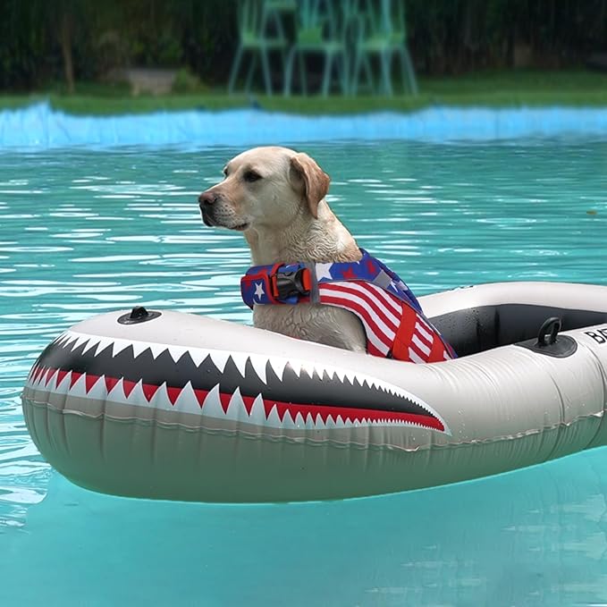 Kuoser Dog Life Jacket Large Breed, XXL Dog Life Vests for Swimming Boating, American Flag Reflective Dog Water Vest with High Flotation, Dog Swim Vest for Large Dogs