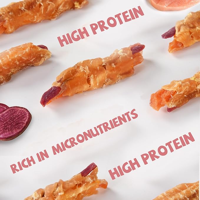 Dog Treats, Double Sweet Potato Chicken Jerky Wrapps Healthy Rawhide-Free Dog Treats Chicken Jerky Low Fat High Protein Snacks Chewy for Small Medium Large Dogs 12-15 Counts