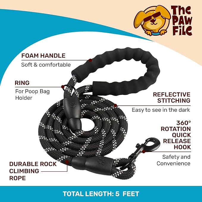 Dog Harness and Leash Set - No Pull Vest & Reflective Leash with Foam Handle, Adjustable Oxford Halter, for Walking & Training - Includes 150 Poop Bags & Bone-Shaped Dispenser - Black, S