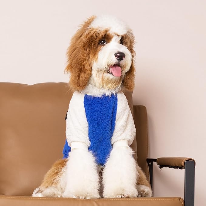 Fitwarm 2 Pack Fuzzy Fleece Dog Sweater, Thermal Dog Clothes for Small Dogs Boy Girl, Pet Cat Winter Outfit, Red, Royal Blue, Large