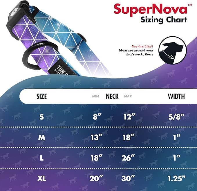 Tuff Pupper Premium Adjustable Dog Collar for Medium Girl Dogs, Stylish Pattern Collars Designed in USA, Quick Release Buckle, Supernova Print for Female Dogs, Medium (1 Inch Wide x 13-18 Inch Neck)