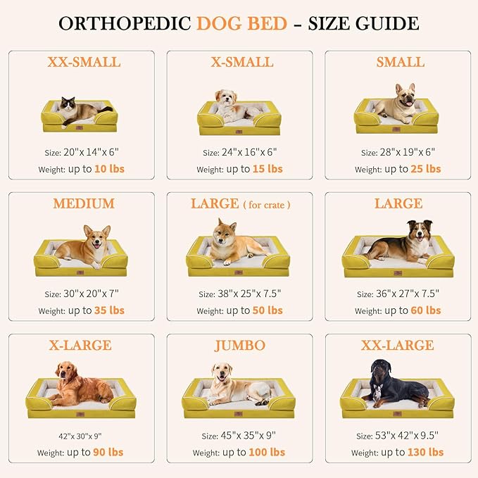 Comfort Expression Medium Dog Beds Waterproof Orthopedic Foam Dog Sofa Beds for Medium Large Dogs Comfy Pet Bed with Washable Removable Cover & Non-Slip Bottom(Medium,Spicy Mustard)
