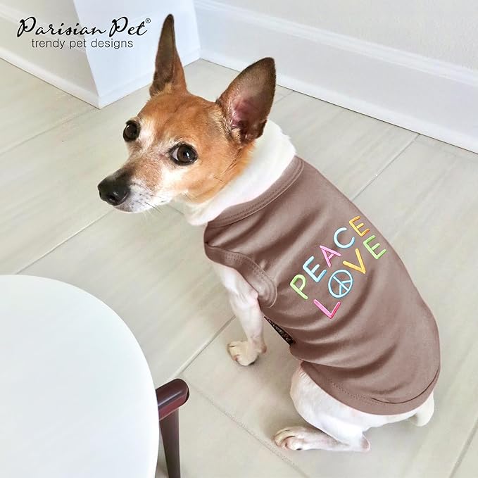 Parisian Pet Dog T-Shirt - Embroidered Peace Love 100% Cotton, Breathable Dog Clothes - Sleeveless Pet Vest - Machine Washable Dog Shirt for Large Dogs XL